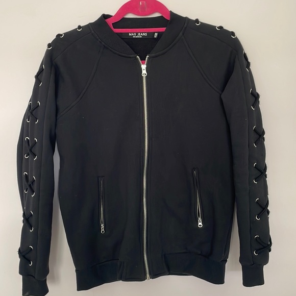 Max Jeans Black Zip Up Jacket Size XS - Picture 1 of 4